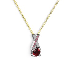 Garnet ve kök yakut 14 ayar beyaz altın kolye (40 cm gümüş rolo zincir)