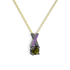 Taşlı Daire X kolye - Peridot ve ametist 925 ayar siyah rodyum kaplama gümüş kolye (40 cm altın rolo zincir) #12sb57v