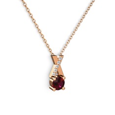 Taşlı Daire X kolye - Rodolit garnet ve swarovski 8 ayar rose altın kolye (40 cm rose altın rolo zincir) #13186wr