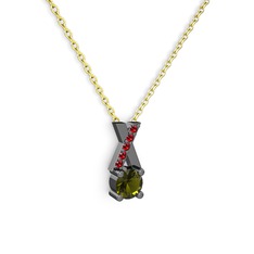 Taşlı Daire X kolye - Peridot ve garnet 925 ayar siyah rodyum kaplama gümüş kolye (40 cm altın rolo zincir) #135l0m7