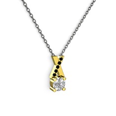 Beyaz zirkon ve siyah zirkon 14 ayar altın kolye (40 cm gümüş rolo zincir)