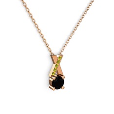 Siyah zirkon ve peridot 18 ayar rose altın kolye (40 cm rose altın rolo zincir)
