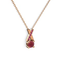 Taşlı Daire X kolye - Kök yakut ve rodolit garnet 14 ayar rose altın kolye (40 cm rose altın rolo zincir) #145iisb