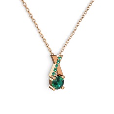 Taşlı Daire X kolye - Yeşil kuvars 925 ayar rose altın kaplama gümüş kolye (40 cm rose altın rolo zincir) #149sdid