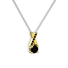 Taşlı Daire X kolye - Siyah zirkon 925 ayar altın kaplama gümüş kolye (40 cm beyaz altın rolo zincir) #14iue9b