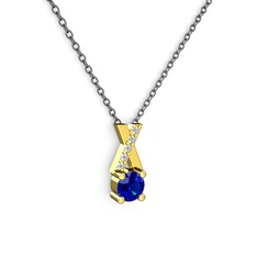 Taşlı Daire X kolye - Lab safir ve pırlanta 925 ayar altın kaplama gümüş kolye (0.075 karat, 40 cm gümüş rolo zincir) #14iwlhb