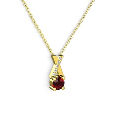 Taşlı Daire X kolye - Garnet ve swarovski 8 ayar altın kolye (40 cm gümüş rolo zincir) #14primt
