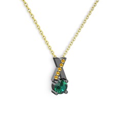 Taşlı Daire X kolye - Yeşil kuvars ve sitrin 925 ayar siyah rodyum kaplama gümüş kolye (40 cm altın rolo zincir) #14pz3us