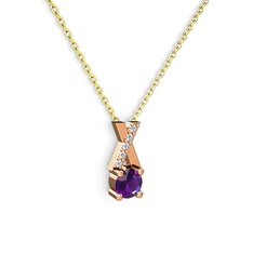 Ametist ve swarovski 925 ayar rose altın kaplama gümüş kolye (40 cm altın rolo zincir)