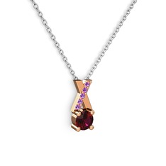 Taşlı Daire X kolye - Rodolit garnet ve ametist 14 ayar rose altın kolye (40 cm gümüş rolo zincir) #14ykr9v