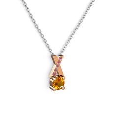 Taşlı Daire X kolye - Sitrin ve kök yakut 925 ayar rose altın kaplama gümüş kolye (40 cm beyaz altın rolo zincir) #155x97a