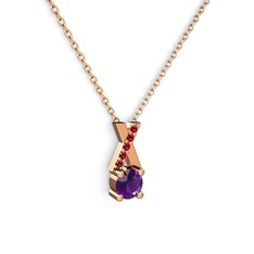 Ametist ve garnet 925 ayar rose altın kaplama gümüş kolye (40 cm rose altın rolo zincir)