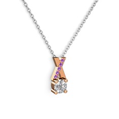 Taşlı Daire X kolye - Swarovski ve ametist 8 ayar rose altın kolye (40 cm gümüş rolo zincir) #15cpy2c