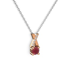 Taşlı Daire X kolye - Kök yakut ve swarovski 18 ayar rose altın kolye (40 cm beyaz altın rolo zincir) #15gfs9d