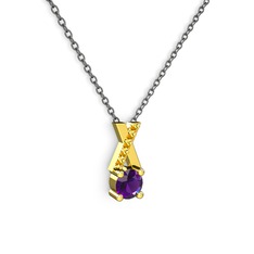 Taşlı Daire X kolye - Ametist ve sitrin 18 ayar altın kolye (40 cm gümüş rolo zincir) #15hleee