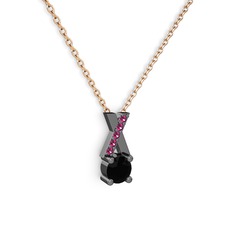 Taşlı Daire X kolye - Siyah zirkon ve rodolit garnet 925 ayar siyah rodyum kaplama gümüş kolye (40 cm gümüş rolo zincir) #15p08r2