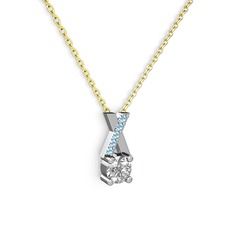 Taşlı Daire X kolye - Swarovski ve akuamarin 14 ayar beyaz altın kolye (40 cm altın rolo zincir) #15tb810