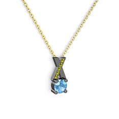 Akuamarin ve peridot 925 ayar siyah rodyum kaplama gümüş kolye (40 cm altın rolo zincir)