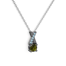 Peridot ve akuamarin 925 ayar siyah rodyum kaplama gümüş kolye (40 cm gümüş rolo zincir)