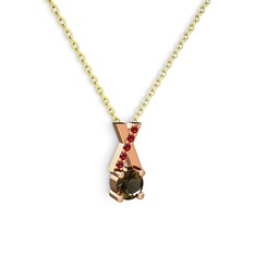 Dumanlı kuvars ve garnet 8 ayar rose altın kolye (40 cm altın rolo zincir)