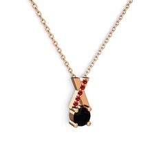 Taşlı Daire X kolye - Siyah zirkon ve garnet 925 ayar rose altın kaplama gümüş kolye (40 cm rose altın rolo zincir) #16p28ru