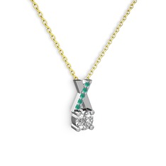 Taşlı Daire X kolye - Swarovski ve kök zümrüt 8 ayar beyaz altın kolye (40 cm gümüş rolo zincir) #16sm6lf