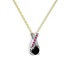 Siyah zirkon ve rodolit garnet 18 ayar beyaz altın kolye (40 cm altın rolo zincir)