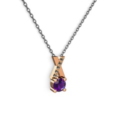 Taşlı Daire X kolye - Ametist ve dumanlı kuvars 18 ayar rose altın kolye (40 cm gümüş rolo zincir) #176xmzz