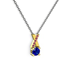 Taşlı Daire X kolye - Lab safir ve rodolit garnet 8 ayar altın kolye (40 cm gümüş rolo zincir) #17fms03