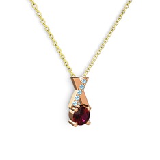 Rodolit garnet ve akuamarin 925 ayar rose altın kaplama gümüş kolye (40 cm altın rolo zincir)
