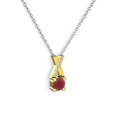 Kök yakut ve swarovski 8 ayar altın kolye (40 cm beyaz altın rolo zincir)