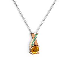 Taşlı Daire X kolye - Sitrin ve yeşil kuvars 8 ayar rose altın kolye (40 cm gümüş rolo zincir) #17yc6mv