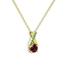 Rodolit garnet ve yeşil kuvars 14 ayar altın kolye (40 cm altın rolo zincir)