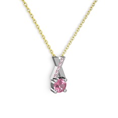 Pembe kuvars 18 ayar beyaz altın kolye (40 cm altın rolo zincir)