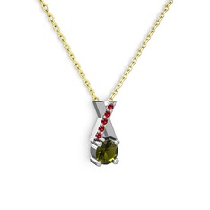 Taşlı Daire X kolye - Peridot ve garnet 14 ayar beyaz altın kolye (40 cm altın rolo zincir) #18x4v8e