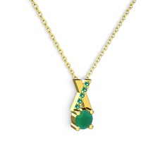 Taşlı Daire X kolye - Kök zümrüt ve yeşil kuvars 8 ayar altın kolye (40 cm altın rolo zincir) #18xim4z