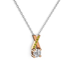 Taşlı Daire X kolye - Beyaz zirkon ve peridot 14 ayar rose altın kolye (40 cm gümüş rolo zincir) #19en0yd
