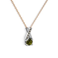 Peridot ve dumanlı kuvars 8 ayar beyaz altın kolye (40 cm rose altın rolo zincir)