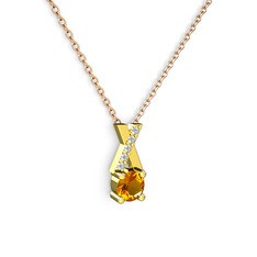 Taşlı Daire X kolye - Sitrin ve swarovski 925 ayar altın kaplama gümüş kolye (40 cm gümüş rolo zincir) #1a3rprt