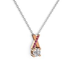 Taşlı Daire X kolye - Beyaz zirkon ve rodolit garnet 925 ayar rose altın kaplama gümüş kolye (40 cm gümüş rolo zincir) #1ag5sj8