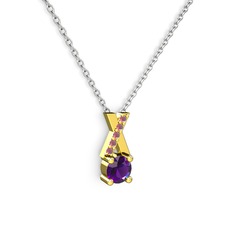 Taşlı Daire X kolye - Ametist ve kök yakut 925 ayar altın kaplama gümüş kolye (40 cm beyaz altın rolo zincir) #1ahgs36