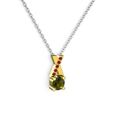 Taşlı Daire X kolye - Peridot ve garnet 18 ayar altın kolye (40 cm gümüş rolo zincir) #1awnkpq