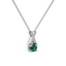 Taşlı Daire X kolye - Yeşil kuvars ve swarovski 8 ayar beyaz altın kolye (40 cm beyaz altın rolo zincir) #1az78hv