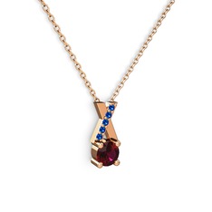 Rodolit garnet ve lab safir 18 ayar rose altın kolye (40 cm rose altın rolo zincir)