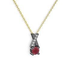 Taşlı Daire X kolye - Kök yakut ve swarovski 925 ayar siyah rodyum kaplama gümüş kolye (40 cm altın rolo zincir) #1b64c0