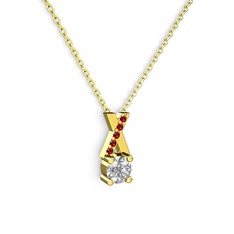 Taşlı Daire X kolye - Swarovski ve garnet 8 ayar altın kolye (40 cm altın rolo zincir) #1baa3ze