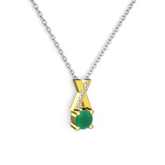 Taşlı Daire X kolye - Kök zümrüt ve swarovski 14 ayar altın kolye (40 cm beyaz altın rolo zincir) #1bajgc6