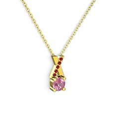 Pembe kuvars ve garnet 925 ayar altın kaplama gümüş kolye (40 cm altın rolo zincir)