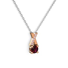 Taşlı Daire X kolye - Rodolit garnet ve pembe kuvars 8 ayar rose altın kolye (40 cm beyaz altın rolo zincir) #1bpvoh