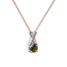 Peridot ve kök yakut 925 ayar gümüş kolye (40 cm rose altın rolo zincir)